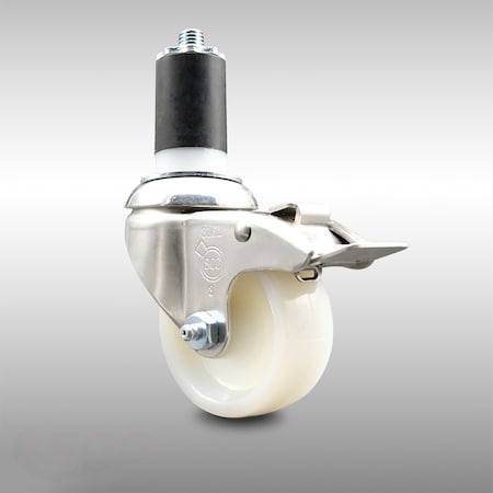 Service Caster 3 Inch 316SS Nylon Wheel Swivel 1-1/2 Inch Expanding Stem Caster Lock Brake SCC SCC-SS316TTLEX20S314-NYS-112